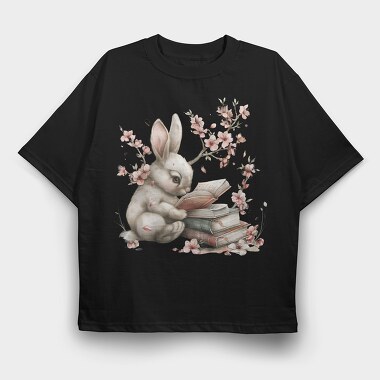 Bunny Reading Books Flowers, Tricou Oversize Barbati (Unisex)