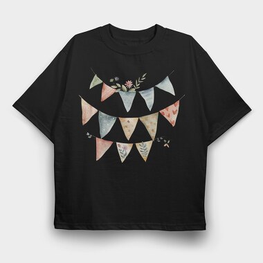 Bunting Flags Floral, Tricou Oversize Barbati (Unisex)