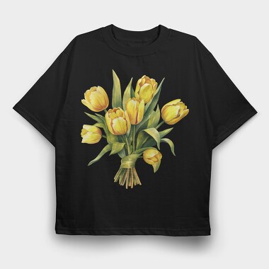 Butter Yellow Tulips Bouquet, Tricou Oversize Barbati (Unisex)