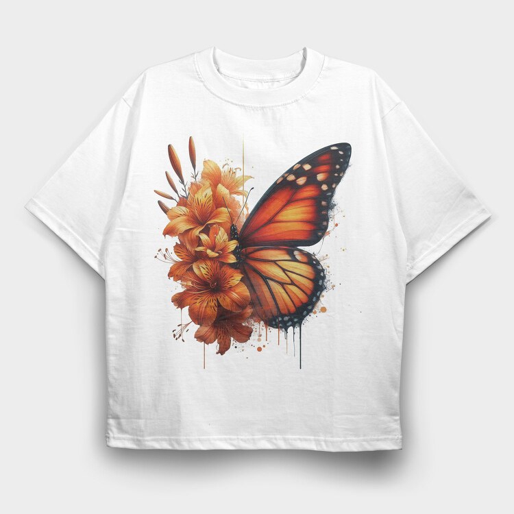 Butterfly Flowers Clipart, Tricou Oversize Barbati (Unisex)