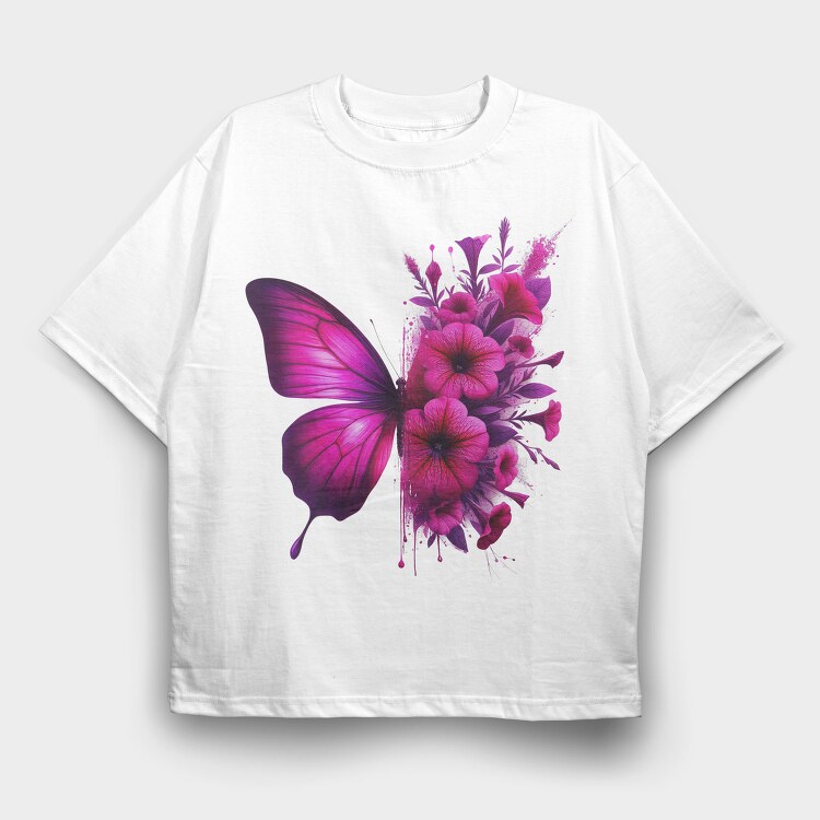 Butterfly Flowers Sublimation, Tricou Oversize Barbati (Unisex)