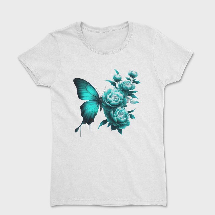 Butterfly Flowers Teal, Tricou Femei