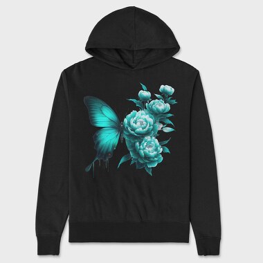 Butterfly Flowers Teal, Hanorac Oversize Barbati (Unisex)