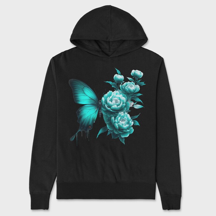 Butterfly Flowers Teal, Hanorac Oversize Barbati (Unisex)
