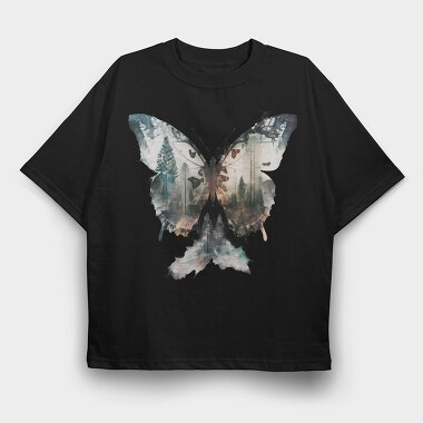 Butterfly Forest Silhouette, Tricou Oversize Barbati (Unisex)