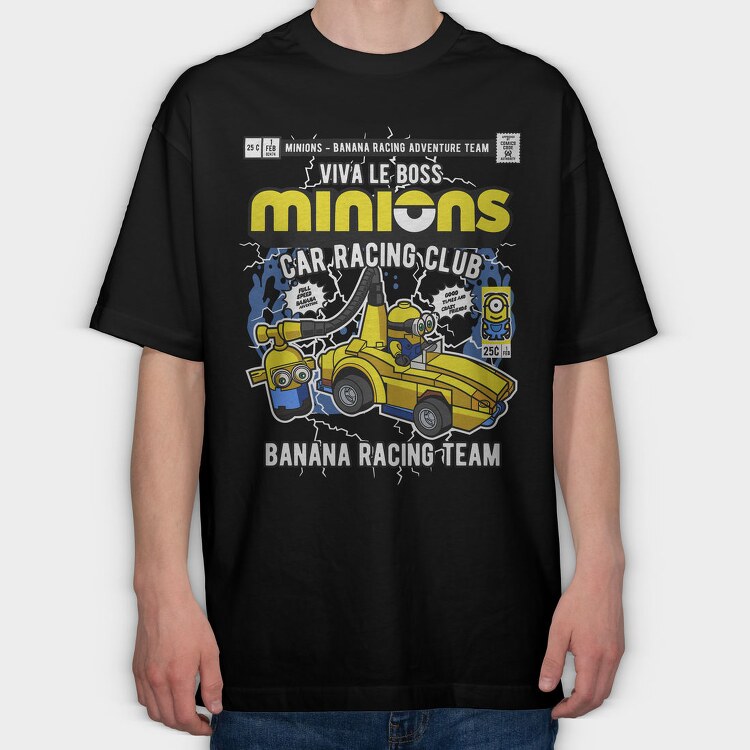 Banana Racing Minions, Tricou Oversize Barbati (Unisex)