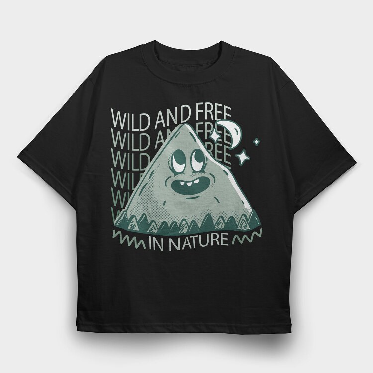Wild and Free Mountain Cartoon, Tricou Oversize Barbati (Unisex)