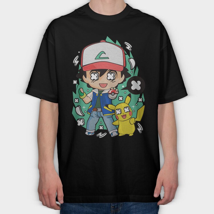 Pikachu Ash Streetwear, Tricou Oversize Barbati (Unisex)