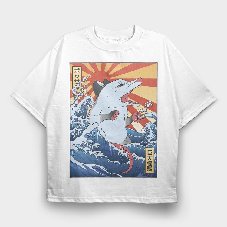 Wave Possum Japanese, Tricou Oversize Barbati (Unisex)