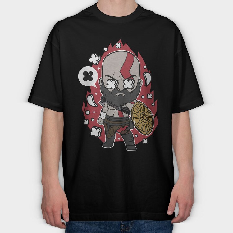 Kratos Warrior Chibi, Tricou Oversize Barbati (Unisex)