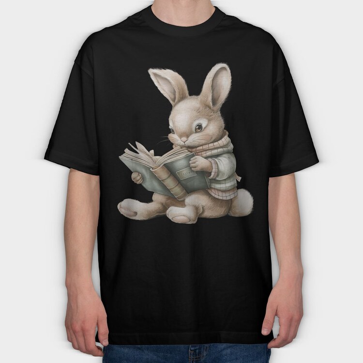 Bunny Reading Book, Tricou Oversize Barbati (Unisex)