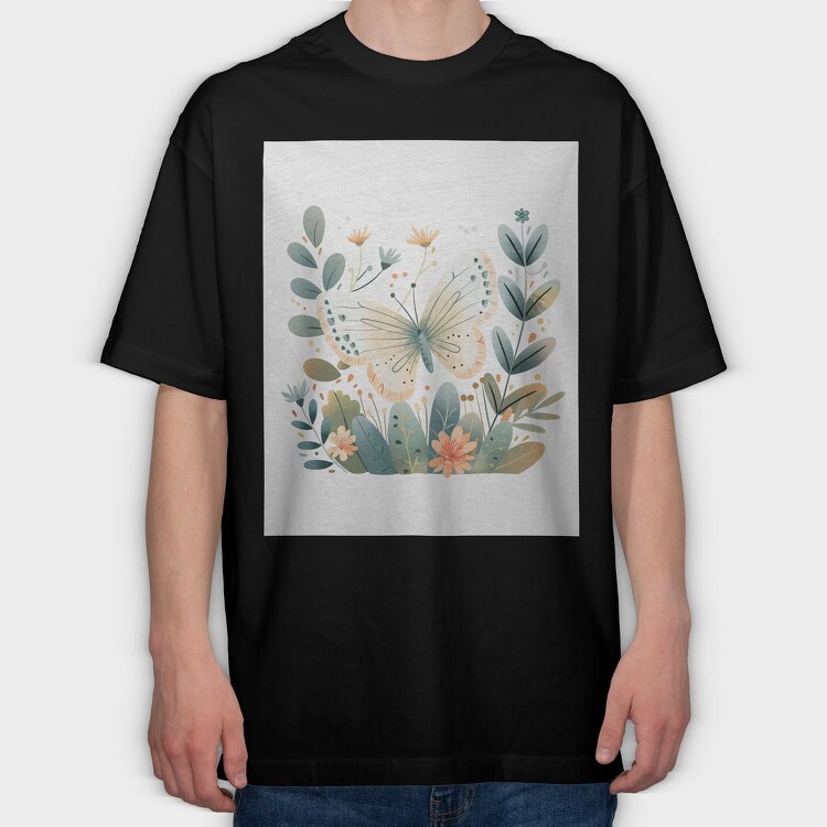 Butterfly Flowers Blossoms, Tricou Oversize Barbati (Unisex)