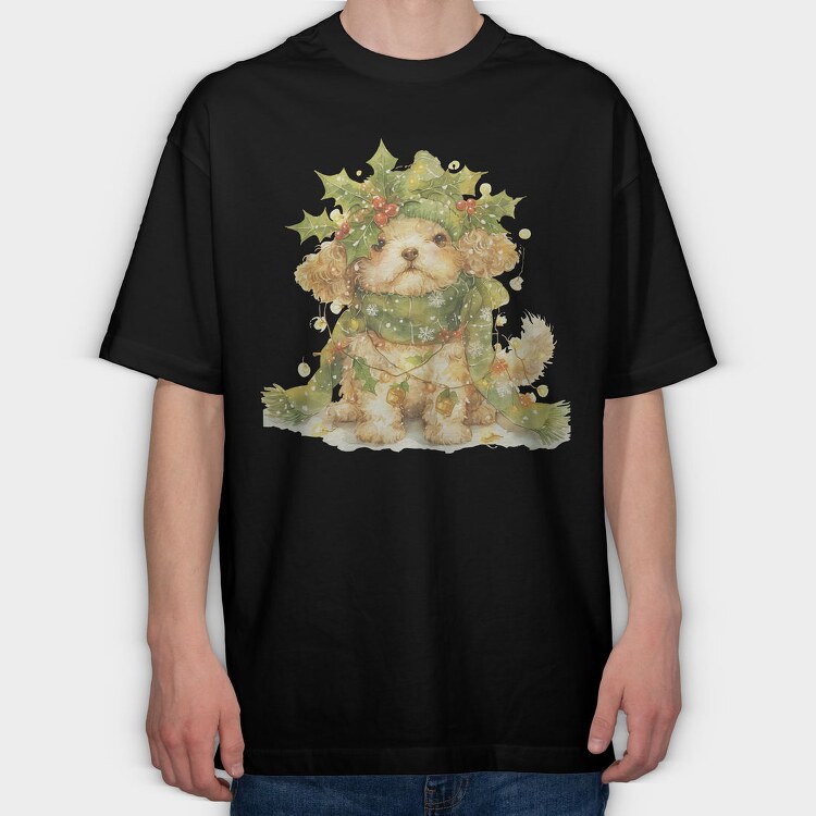 Bunny With Holly Garland, Tricou Oversize Barbati (Unisex)