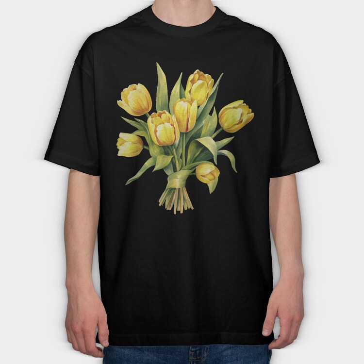 Butter Yellow Tulips Bouquet, Tricou Oversize Barbati (Unisex)