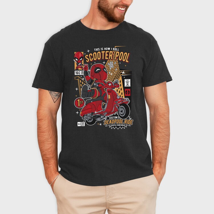 Deadpool Scooter Rider, Tricou Barbati (Unisex)