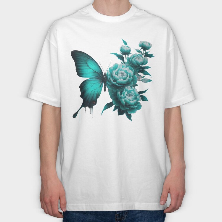 Butterfly Flowers Teal, Tricou Oversize Barbati (Unisex)
