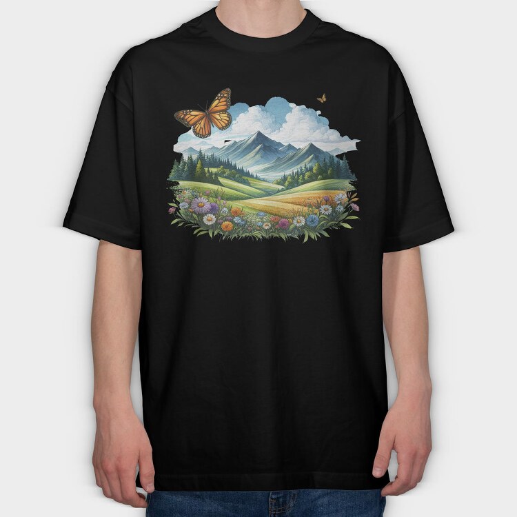 Butterfly Mountain Garden, Tricou Oversize Barbati (Unisex)