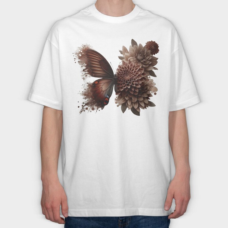 Brown Butterfly Floral, Tricou Oversize Barbati (Unisex)