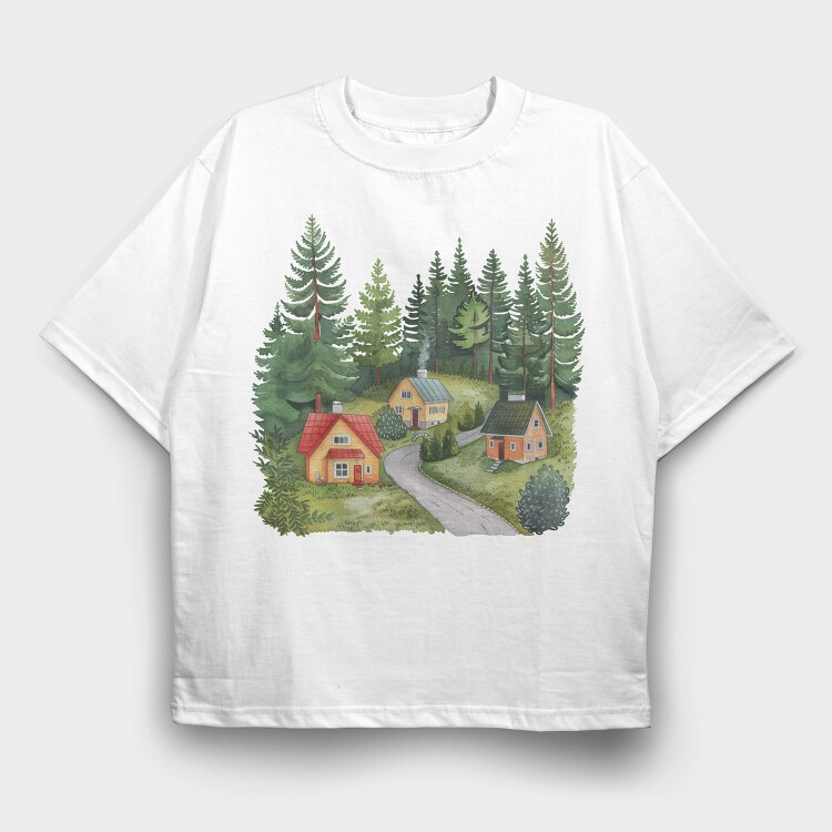 Cabin In Forest, Tricou Oversize Barbati (Unisex)