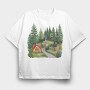 Cabin In Forest, Tricou Oversize Barbati (Unisex)