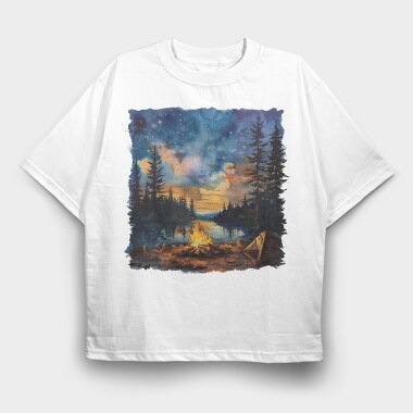 Campfire Night Forest, Tricou Oversize Barbati (Unisex)