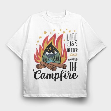 Campfire Night Mood, Tricou Oversize Barbati (Unisex)