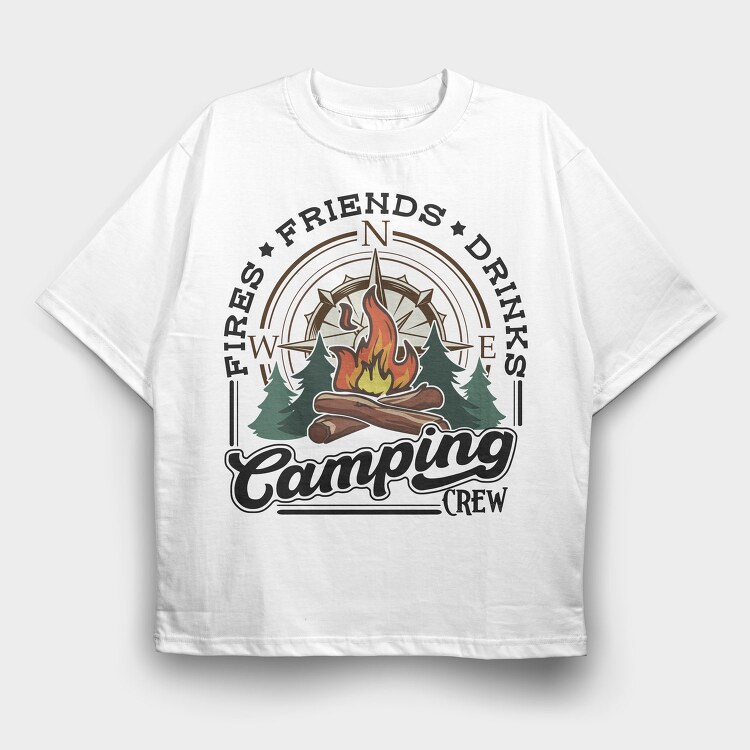 Camping Friends Drinks, Tricou Oversize Barbati (Unisex)