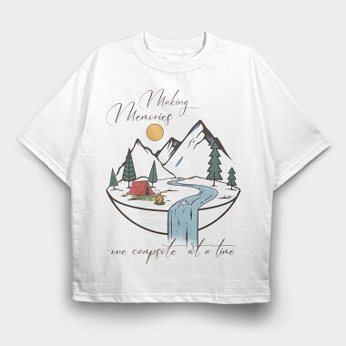 Camping Mountain River, Tricou Oversize Barbati (Unisex)