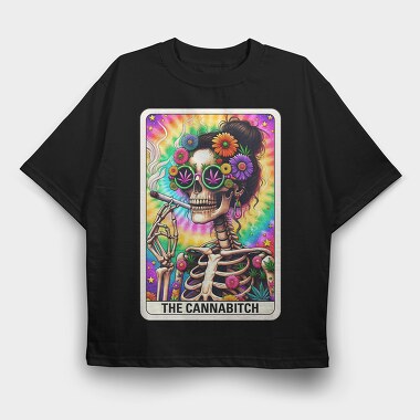 Cannabitch Skeleton Card, Tricou Oversize Barbati (Unisex)