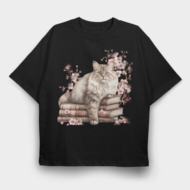 Cat Book Lover, Tricou Oversize Barbati (Unisex)