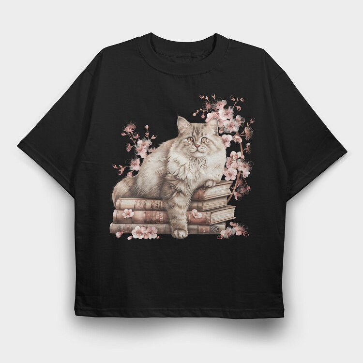 Cat Book Lover, Tricou Oversize Barbati (Unisex)