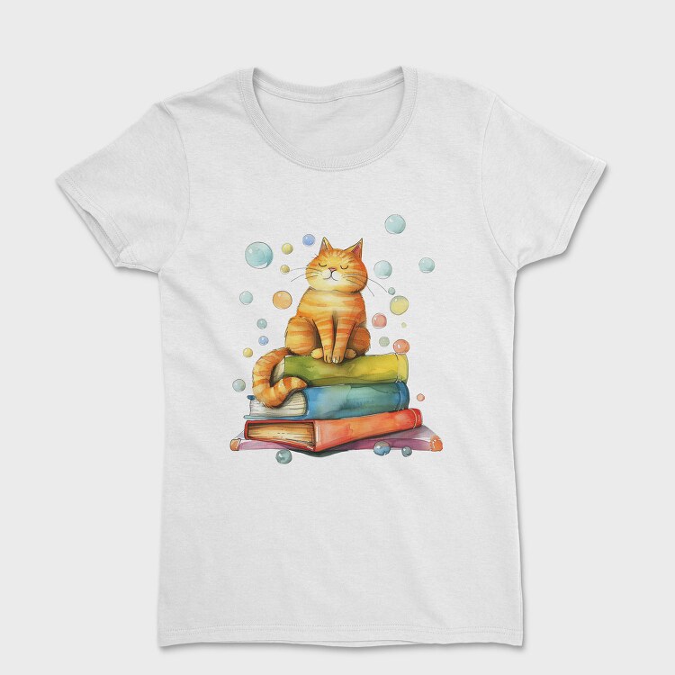 Cat Books Bubbles, Tricou Femei