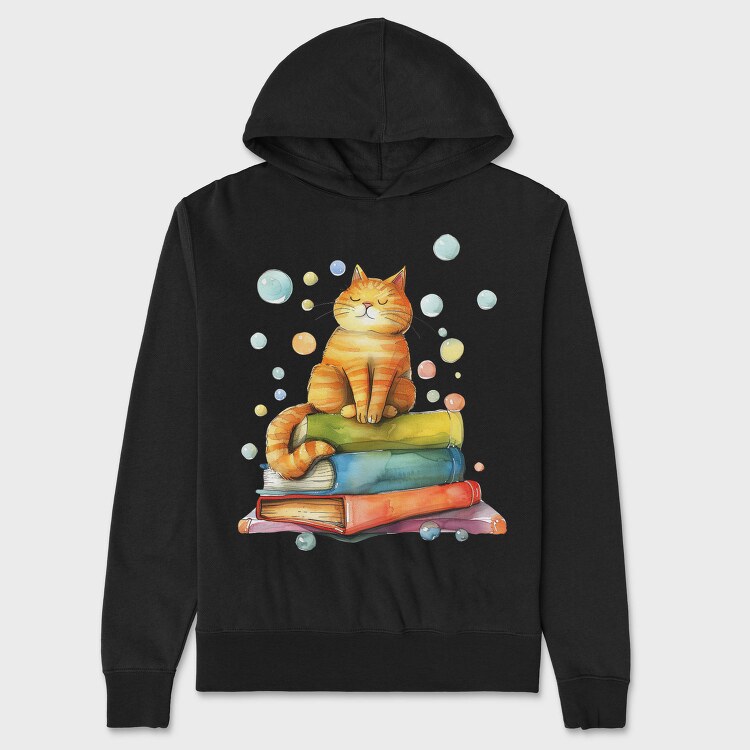 Cat Books Bubbles, Hanorac Oversize Barbati (Unisex)