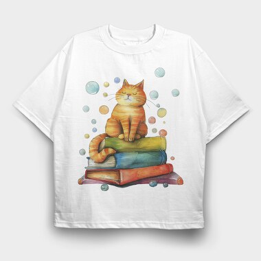 Cat Books Bubbles, Tricou Oversize Barbati (Unisex)
