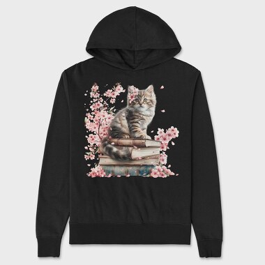 Cat Books Flowers, Hanorac Oversize Barbati (Unisex)