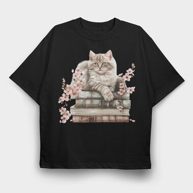 Cat Books Spring, Tricou Oversize Barbati (Unisex)
