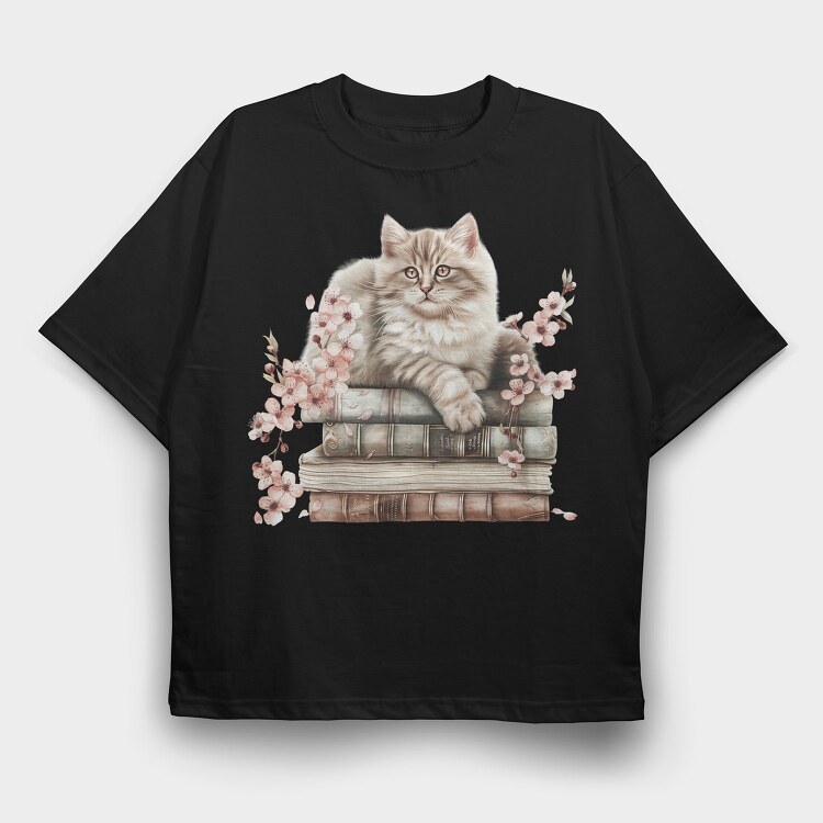 Cat Books Spring, Tricou Oversize Barbati (Unisex)
