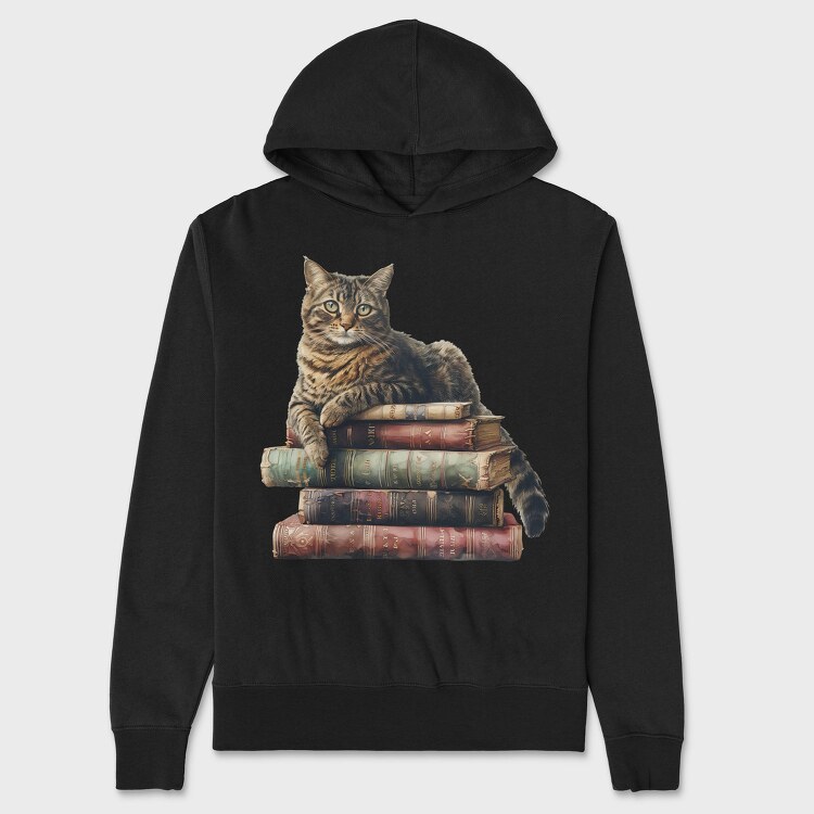 Cat Books Stack, Hanorac Oversize Barbati (Unisex)