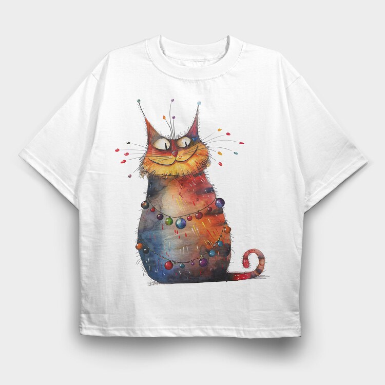 Cat Christmas Balls, Tricou Oversize Barbati (Unisex)