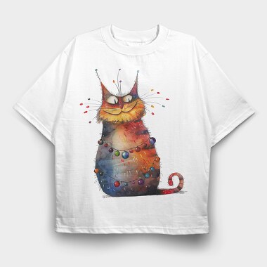 Cat Christmas Beads, Tricou Oversize Barbati (Unisex)