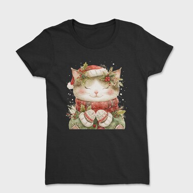 Cat Christmas Hat, Tricou Femei