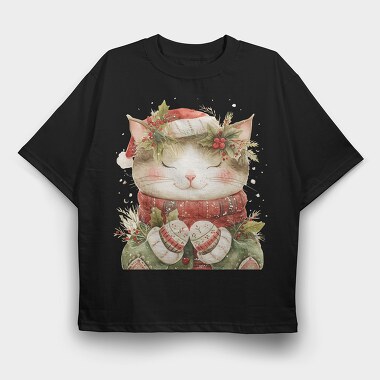 Cat Christmas Hat, Tricou Oversize Barbati (Unisex)