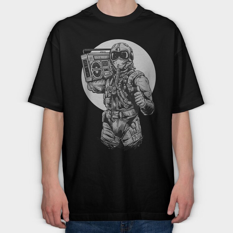 Pilot Fighter Boombox, Tricou Oversize Barbati (Unisex)
