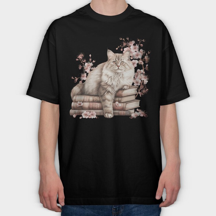 Cat Book Lover, Tricou Oversize Barbati (Unisex)