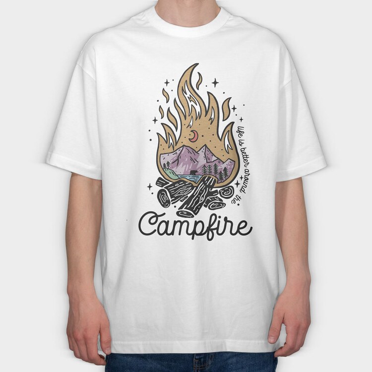 Campfire Mountain Night, Tricou Oversize Barbati (Unisex)