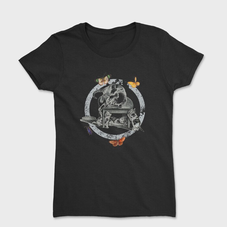 Vintage Cats Butterflies, Tricou Femei