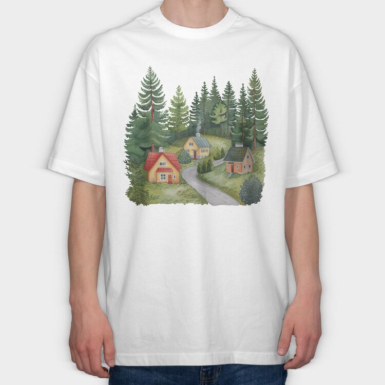 Cabin In Forest, Tricou Oversize Barbati (Unisex)