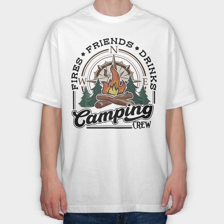 Camping Friends Drinks, Tricou Oversize Barbati (Unisex)