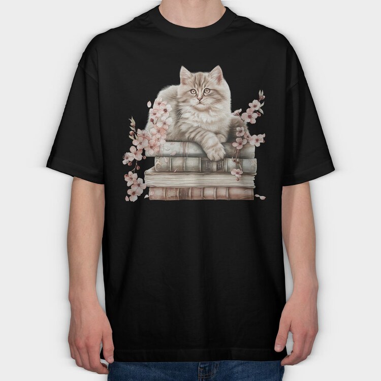 Cat Books Spring, Tricou Oversize Barbati (Unisex)