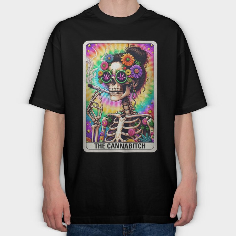 Cannabitch Skeleton Card, Tricou Oversize Barbati (Unisex)